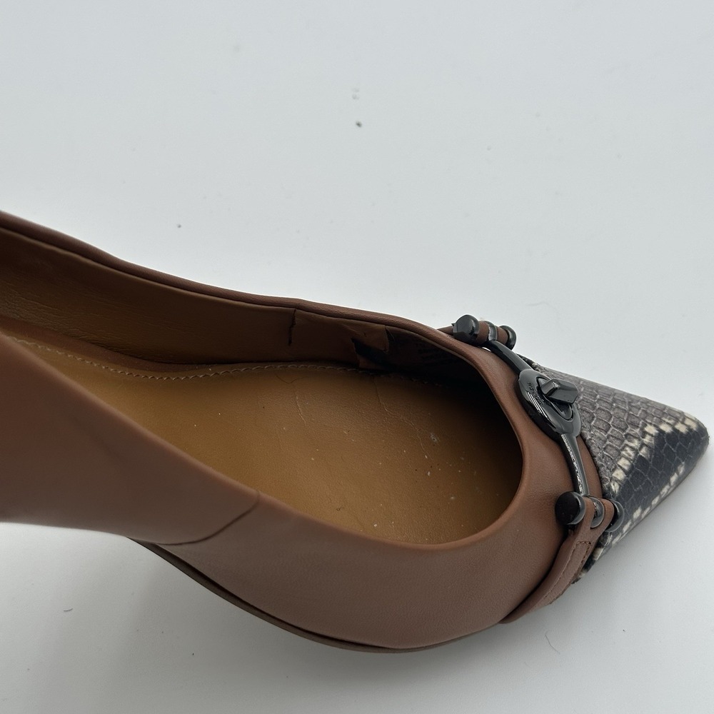 Coach Lauri Leather Pumps 7.5B Caramel Tan Snake Cap Toe Turnlock Accents - Picture 14 of 15